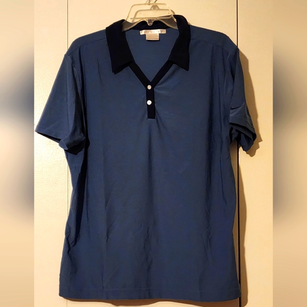 Nike Women's Blue Polo Top with Black Collar